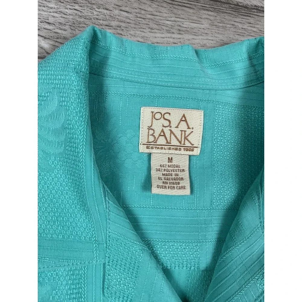 Jos A Bank Shirt Men's Medium Linen & Modal Blend Pink & Turquoise Short Sleeve